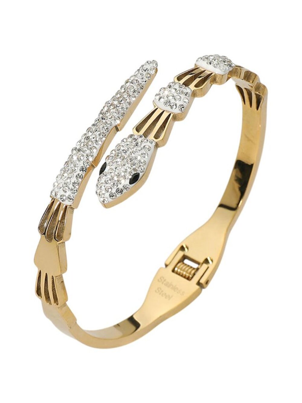 Tigerstars Gold CZ Pave Snake Wrap Hinged Bangle Bracelet